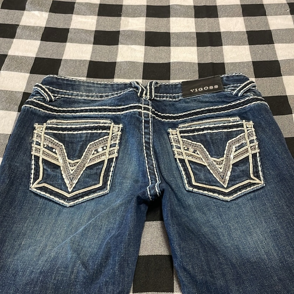 Vigoss Dublin Capri Jeans Size 7/8 x 21 Stretch Double Back Pockets Embellished